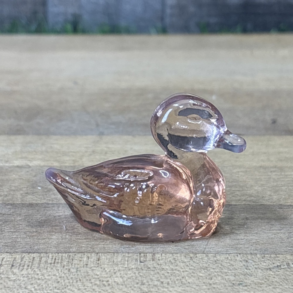 Vintage Fenton Pink Glass Duck Figurine Miniature Art Glass Bird